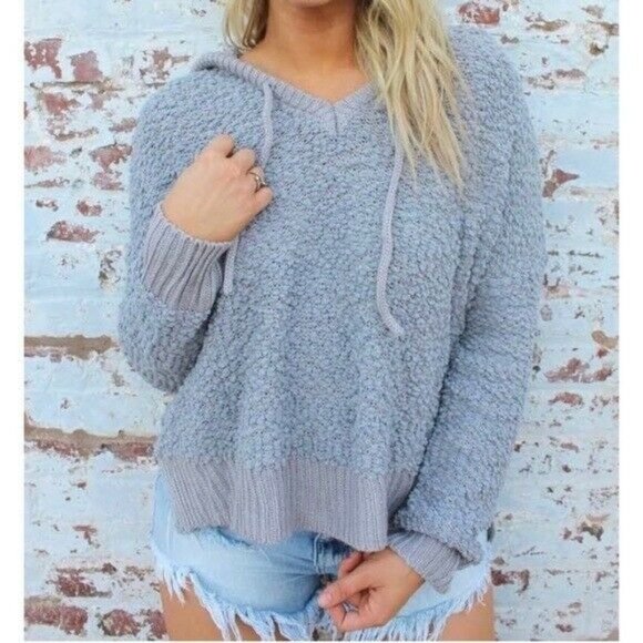 Almost Famous Sweaters | Almost Famous Blue and White Popcorn Hoodie Sweater Size S | Color: Blue/White | Size: S | Pacotina49's Closet